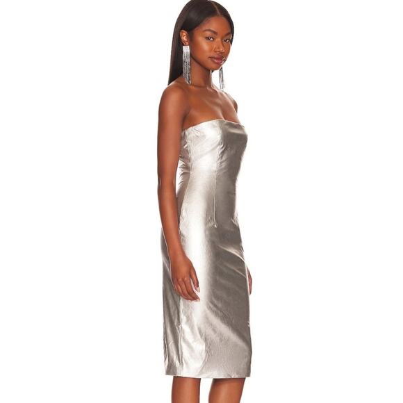 Revolve H:ours Gloria Midi Dress in Metallic Silver NWOT Size Small - Picture 2 of 3